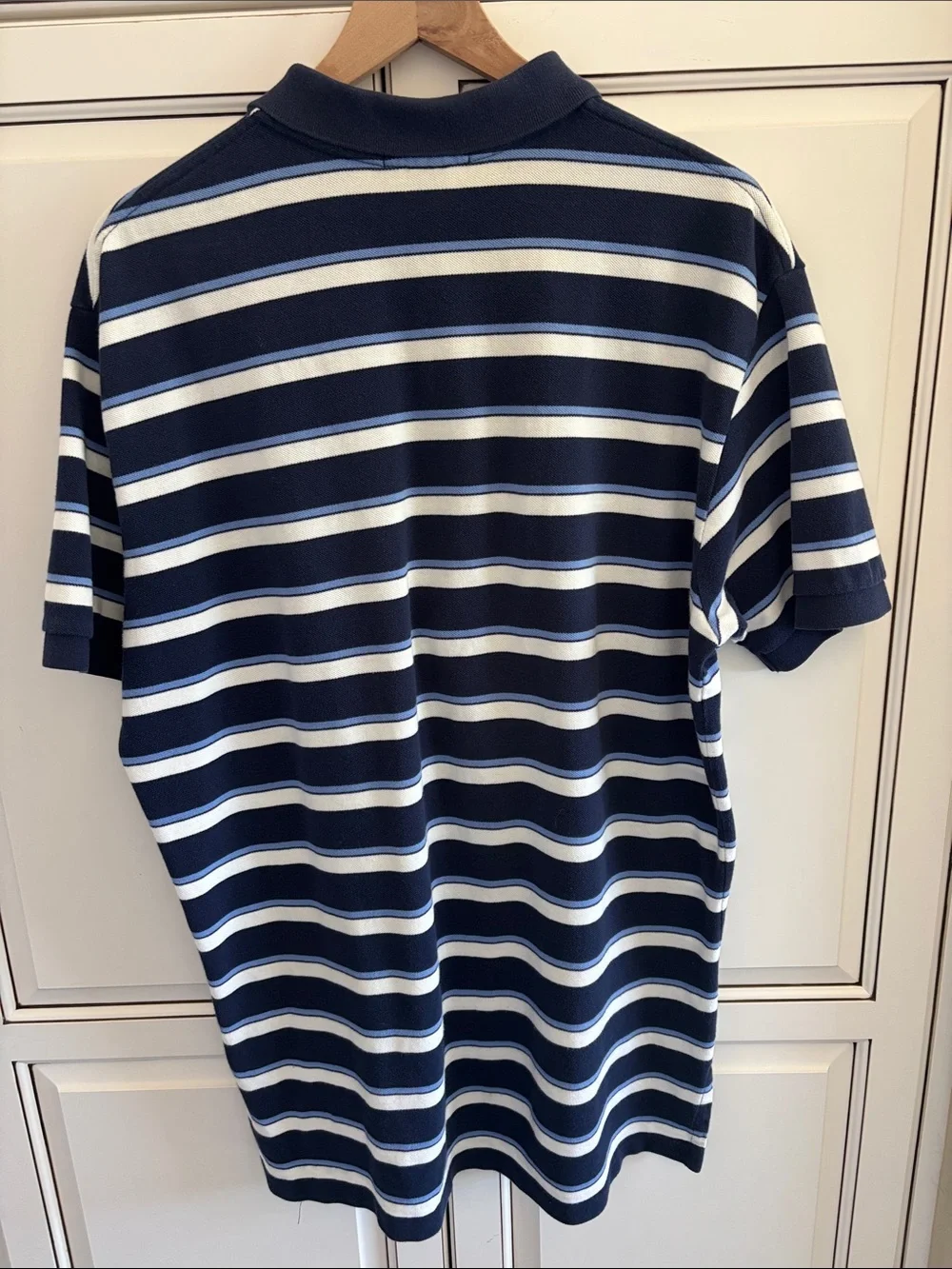 Vintage Polo Ralph Lauren Pique Blue Striped Short Sleeve Polo Shirt Mens‎ XL